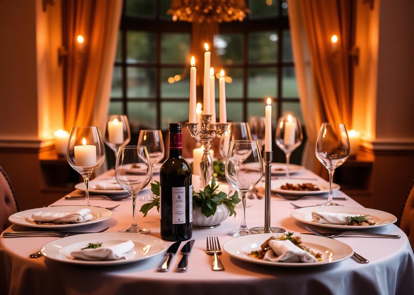 Candlelit dinner table setting