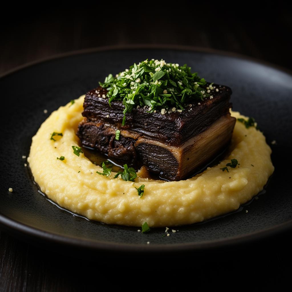 Braised short rib over creamy polenta